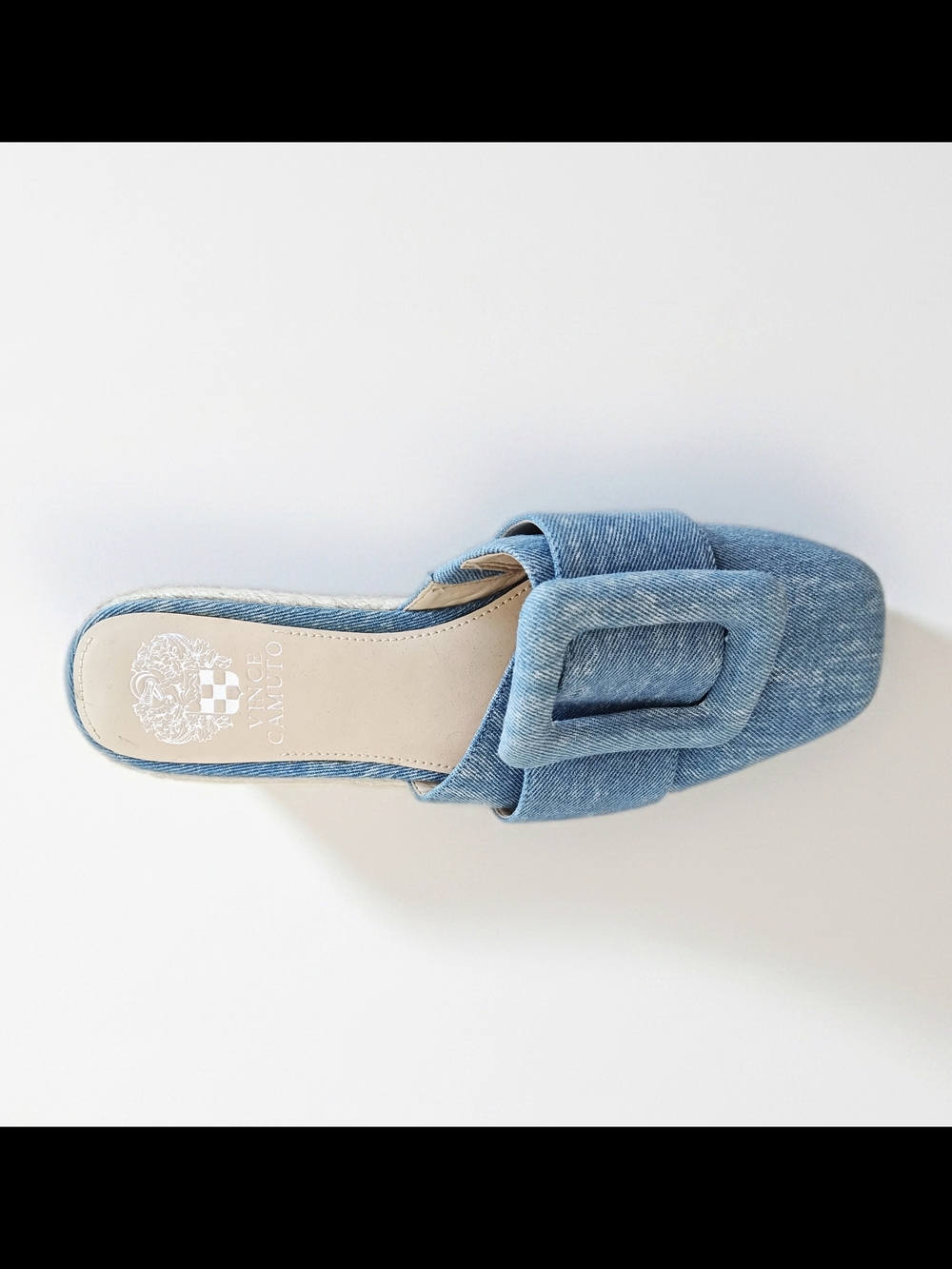 Vince Camuto Blue Denim Buckle Mule